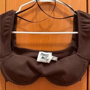 Princess Polly Brown Long Sleeve Crop Top